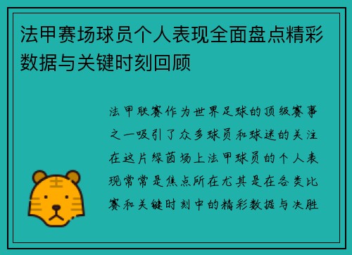 法甲赛场球员个人表现全面盘点精彩数据与关键时刻回顾